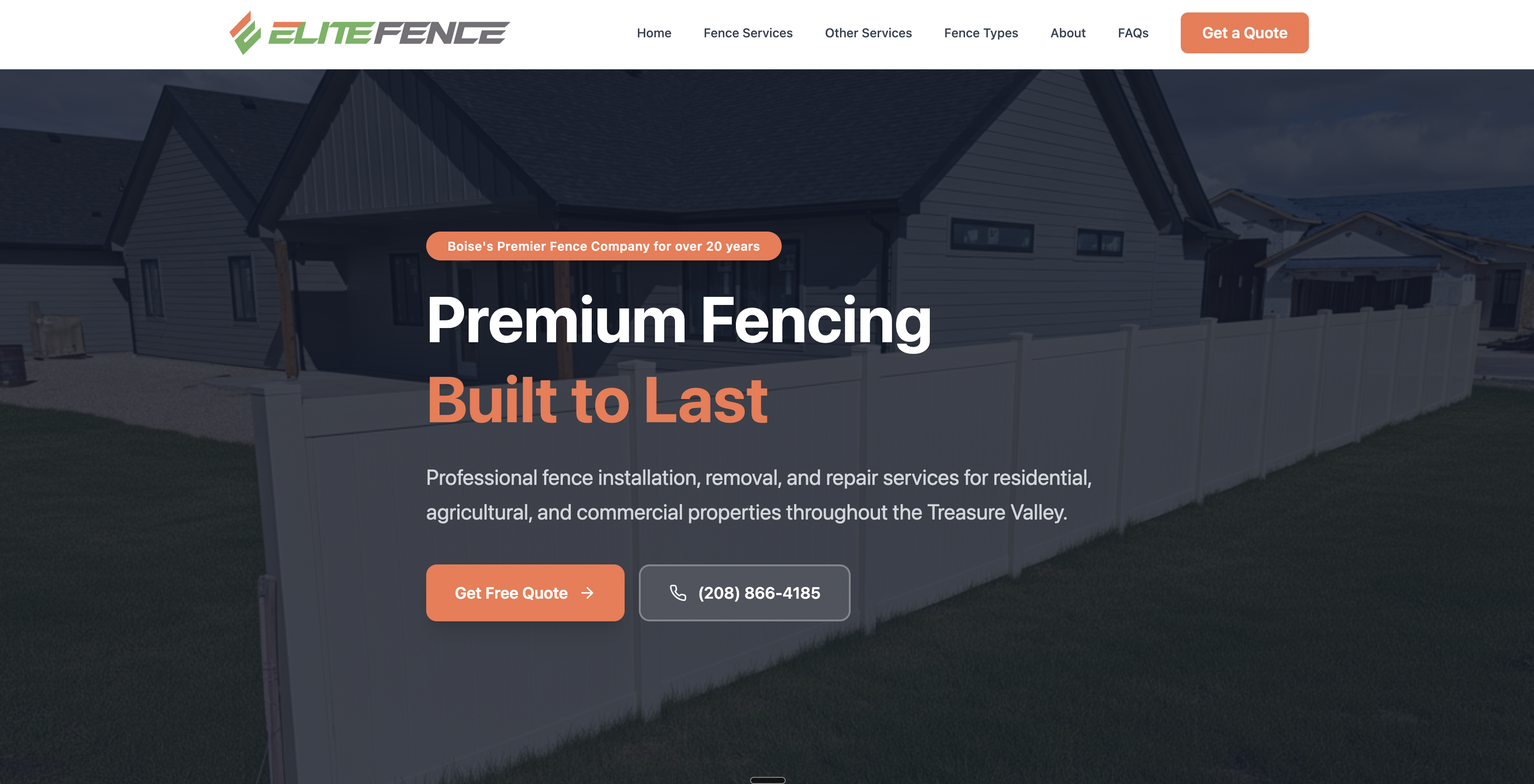 Elite Fence website homepage